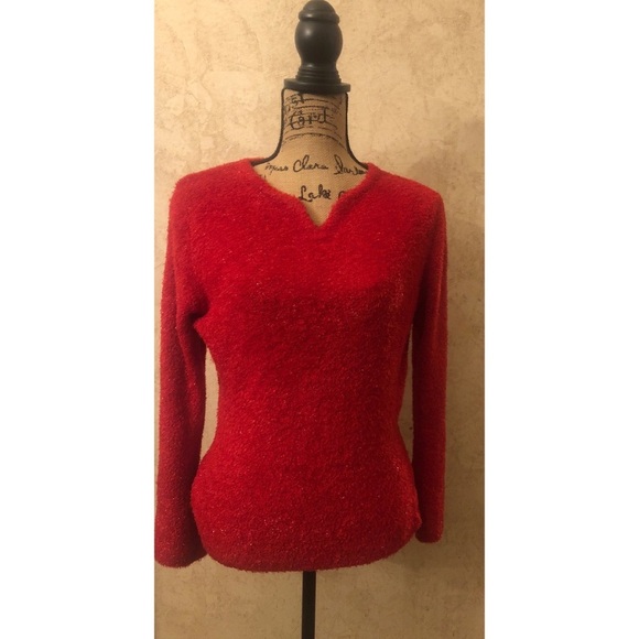 Maggie  & Zoe Red V Neck Sweater Size Large - Picture 1 of 6